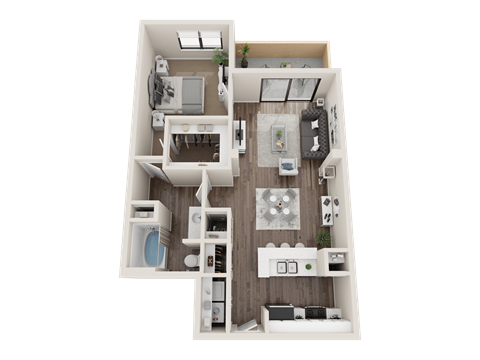 Floor plan for 1 bed, 1 bath, 756 sqft